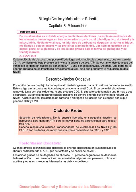 Biolog A Celular Y Molecular De Robertis Cap Tulo Biolog A Celular