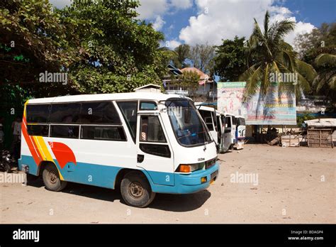 Indonesia Sulawesi Buton Island Bau Bau buses parked in local bus stand ...