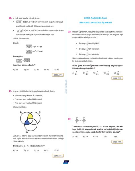 9 Sınıf Matematik KÖsb Sayı Kümeleri Bölünebilme Ünitesi Çıkmış Ösym