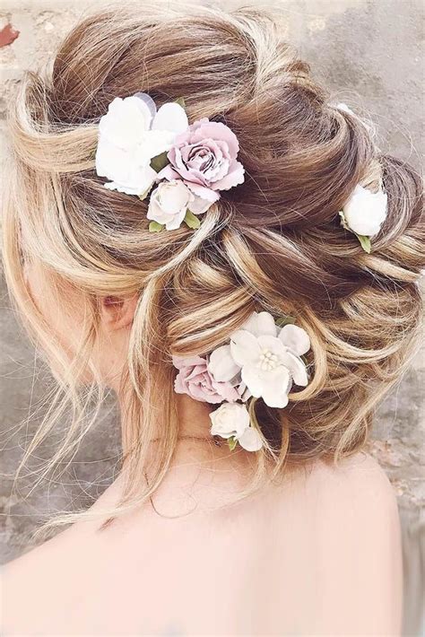 Wedding Hairstyles With Flowers Updo With Pink Flowers Brooke Klay