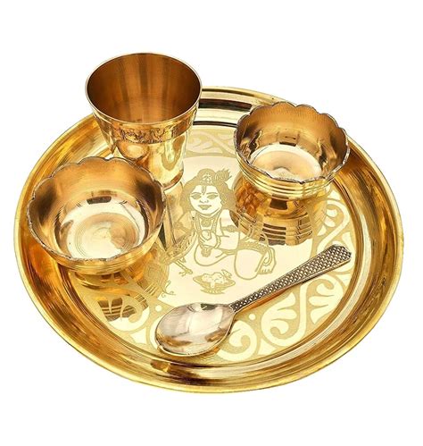 Buy NOBILITY Brass Pooja Bhog Thali Set 7 Inch Festival Kanha Thali