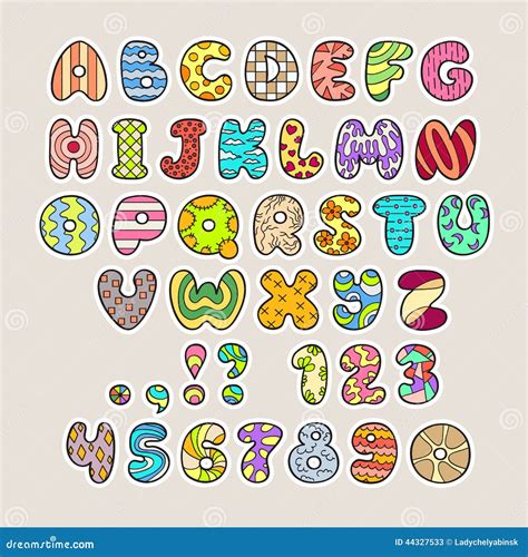 Stylized Colorful Alphabet And Numbers In Vector Stock Vector Image