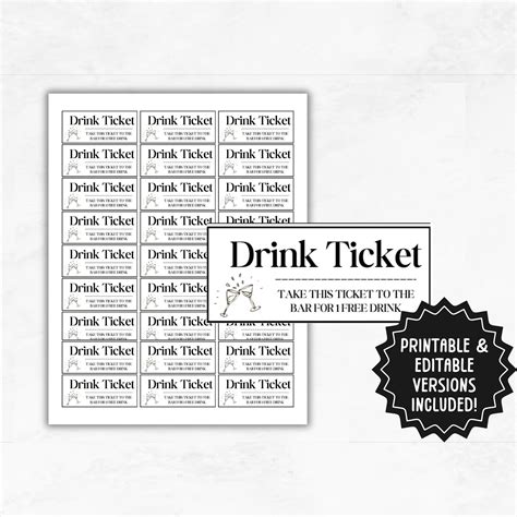 Printable Party Drink Tickets Editable Drink Voucher Template Wedding