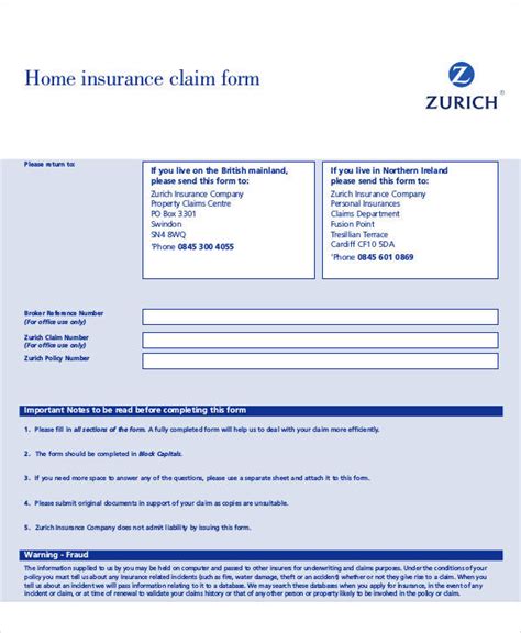 Homeowners Insurance Claim Form ClaimForms Net