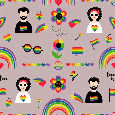 Premium Vector Seamless Pattern Lgbt Community Lesbian Girl Gay Man Pride Flag Retro Rainbow