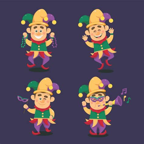 Set Of Mardi Gras Jester Cartoon Character 1953812 Vector Art At Vecteezy