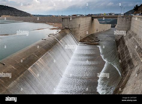 The overflow of the dam of Kouris which is the largest dam in Limassol ...