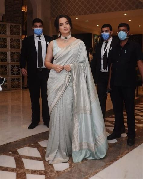 Kangana Ranaut Attends Times Now Summit 21 In A Powder Blue Silk Saree