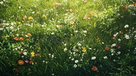 vibrant wildflower meadow  full bloom stock illustration