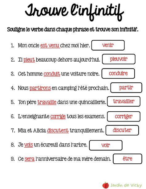 Voici Des Exercices Pour Travailler Les Verbes L Infinitif