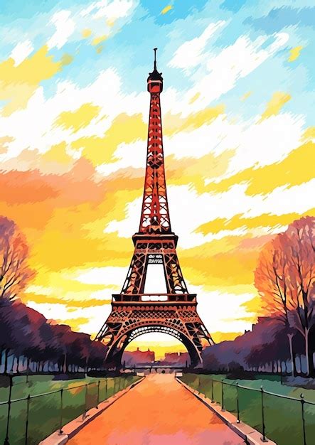 Premium AI Image | Painting of the eiffel tower in paris at sunset ...