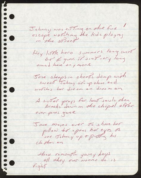 Bruce Springsteen Lyrics INCIDENT ON 57TH STREET Early Draft