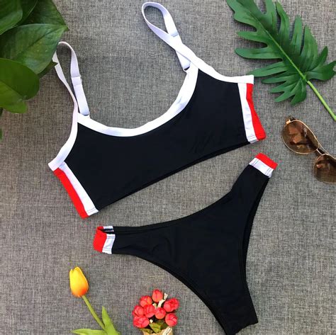 Melphieer Halter Striped Sports Bikini 2018 Push Up Swimwear Women Sexy