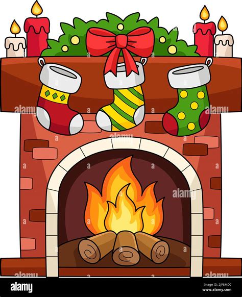 Christmas Fireplace with Stocking Cartoon Clipart Stock Vector Image ...