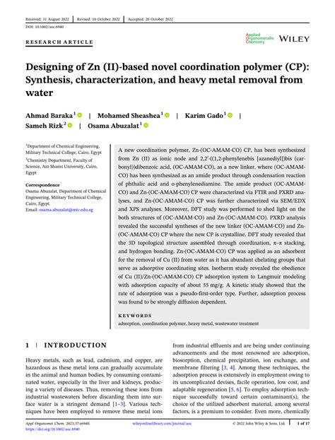 Designing Of Zn Ii Based Novel Coordination Polymer Cp Synthesis