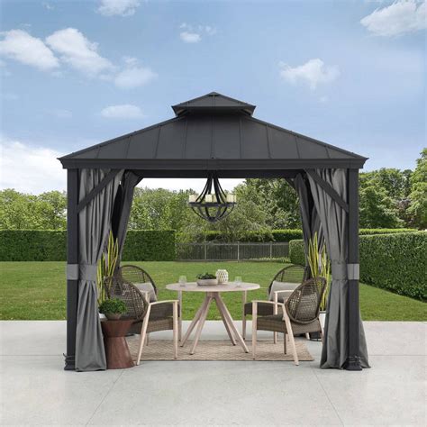 Sunjoy 10x10 Hardtop Gazebo Outdoor Patio Aluminum Frame Gazebo 2 Tier