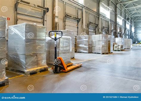 Interior Of A Modern Warehouse With Forklifts Pallet Stacker Truck