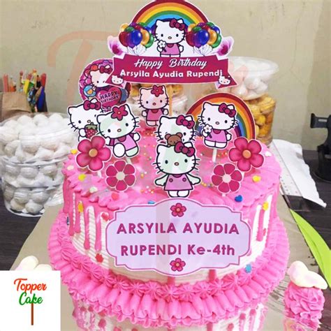 Jual Topper Cake Hello Kitty Gratis Tambah Nama Foto Dan Usia Hiasan Kue Shopee Indonesia