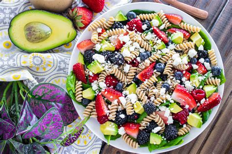 Summer Berry Spinach Pasta Salad Sweet Beginnings Blog