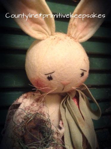 Primitive Spring Easter Bunny Rabbit Doll With Carrots And Crow Easter