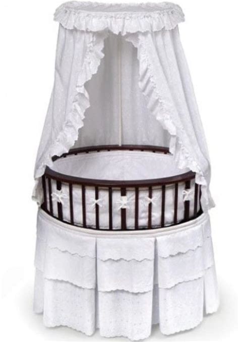 Cherry Finish Elite Oval Bassinet With White Eyelet Bedding Fitted