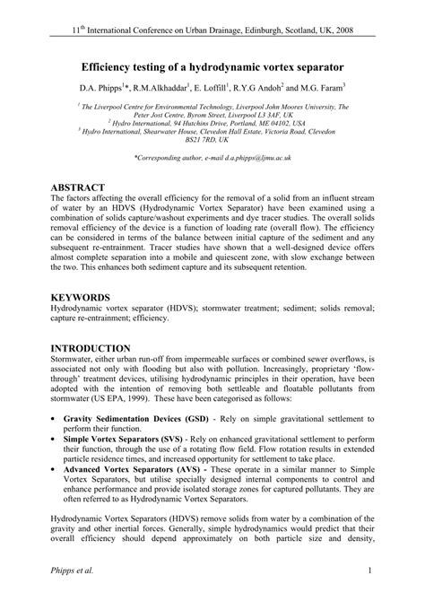 (PDF) Efficiency testing of a hydrodynamic vortex separator