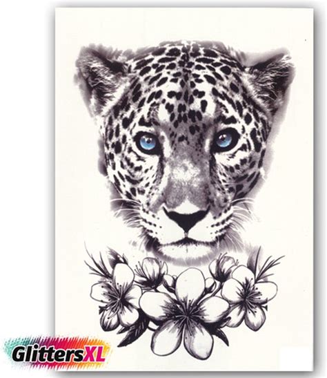 GlittersXL Temporary Tattoo Panter Luipaard Met Bloemen A5 Formaat