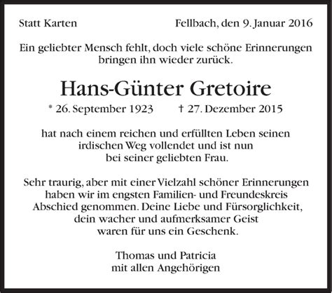 Traueranzeigen Von Hans G Nter Gretoire Stuttgart Gedenkt De