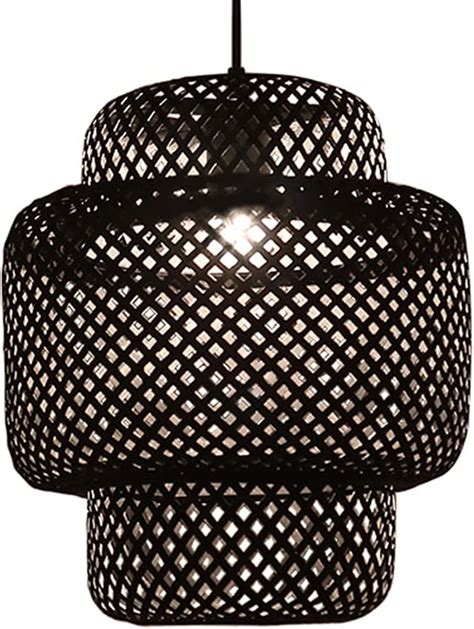 Myjio Black Bamboo Woven Lamp Shade Wicker Lantern Ceiling Chandelier