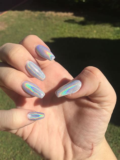 Holographic Chrom Mirror Silver Almond Shaped Nails From Prom Formal