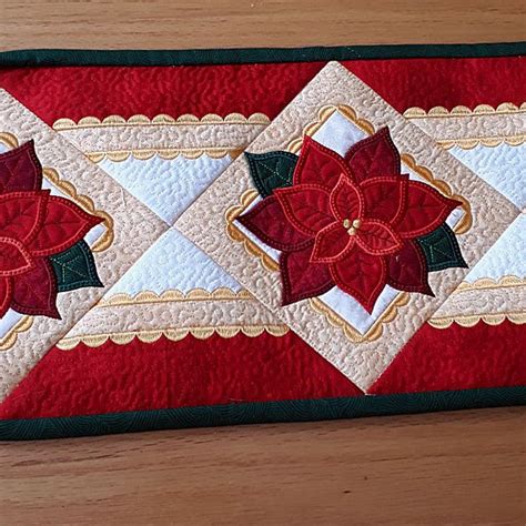 Quilted Poinsettia Table Runner Products SWAK Embroidery Quilted