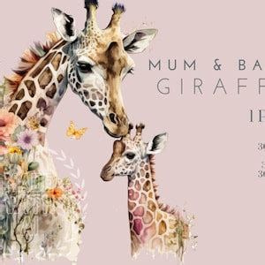 Mom and Baby Giraffe Watercolor Clipart PNG, Jungle Animals Digital ...