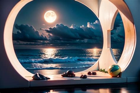 Premium Ai Image A Full Moon Is Seen Through A Window Of A Beach