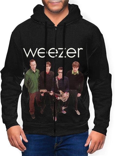 Mens Hoodie Weezer Band Zipper Sweater Fleece Zip Hooded Sweatshirt