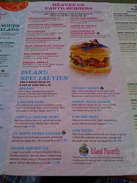 Menu at Cheeseburger In Paradise restaurant, Myrtle Beach