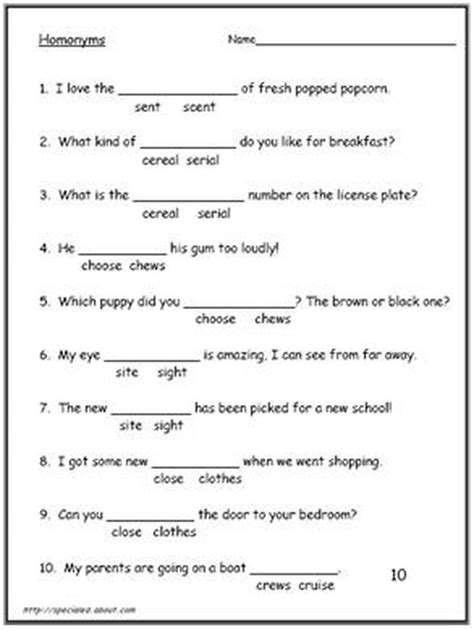 Homographs And Homonyms Practice Worksheet