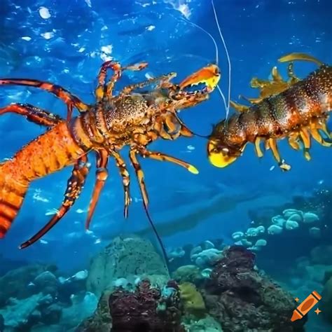 Hyperrealistic Lobsters Playing In A Colorful Underwater Scene On Craiyon