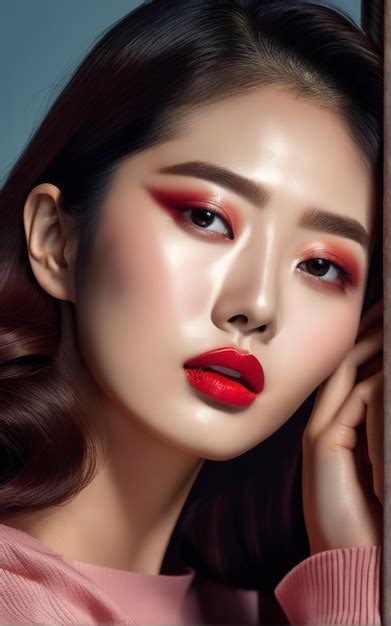 Premium AI Image A Woman With Red Lipstick On Her Face