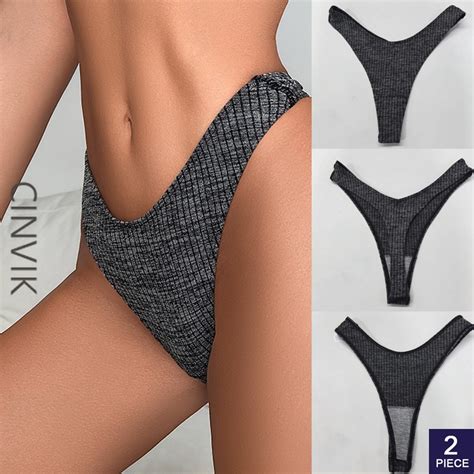 Cinvik Thong Panty Set For Women 2pcs Cotton G String Underwear Low Waist Breathable Sexy T Back