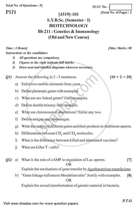 Genetics And Immunology B Sc Biotechnology Semester Sybsc