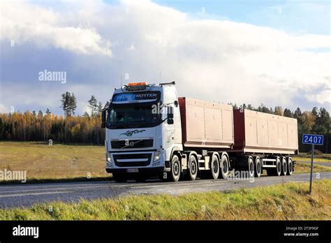 White Volvo FH Truck Bulk Tipper Trailer Transports Newly Harvested