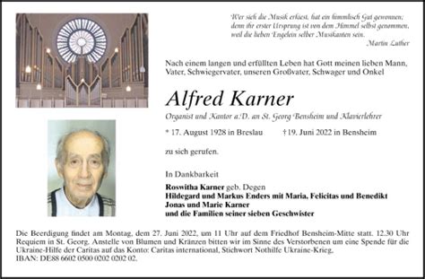 Traueranzeigen Von Alfred Karner Trauerportal Ihrer Tageszeitung