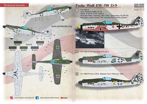 Print Scale Decals Focke Wulf Fw 190D 9 Part 1 PSL72429 Kitlinx Llc