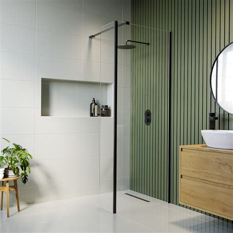 1000mm Black Frameless Wet Room Shower Screen With 300mm Fixed Panel