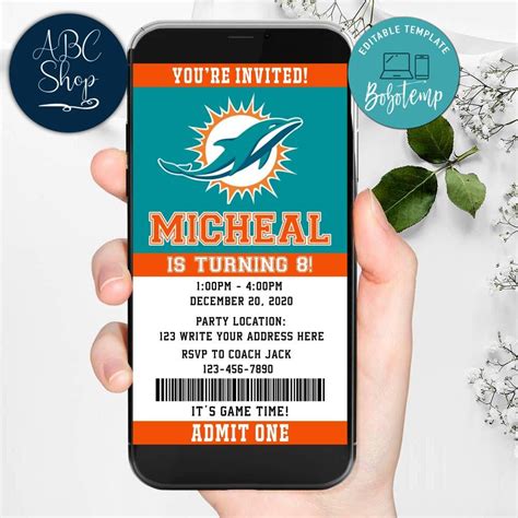 Electronic Miami Dolphins Electronic Invite Birthday Invitations DIY