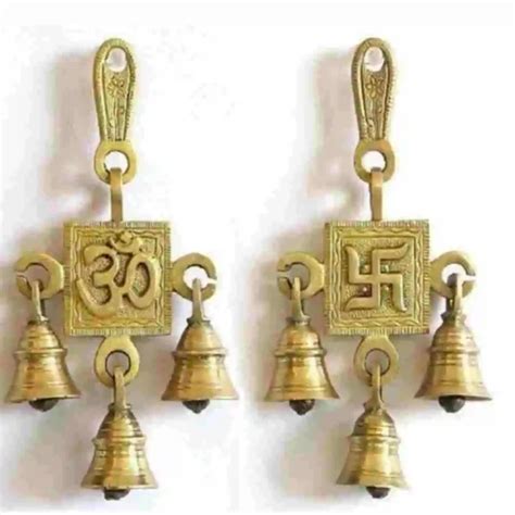 Brass Om Swastika Wall Hanging Bells Set Of 2 PujaSamagriWala