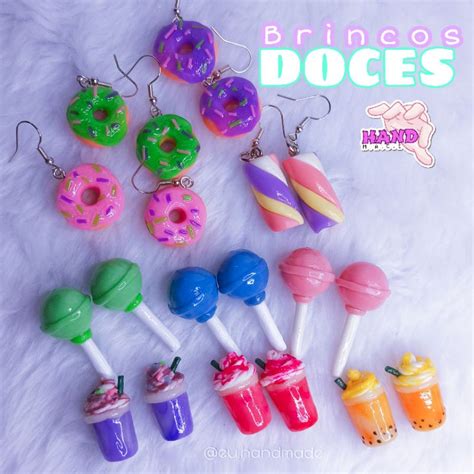 Brincos Kawai Divertidos Doces Sortidos Milkshake Donuts Pirulito