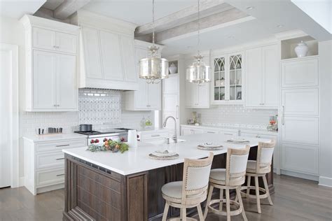 Painted White Kitchen with Dark Wood Island - Crystal Cabinets