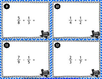 Teks H Task Cards Fraction Addition And Subtraction Tpt