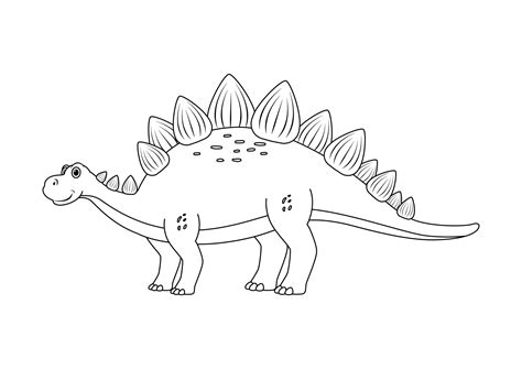 Black and White Stegosaurus Dinosaur Cartoon Character Vector. Coloring ...